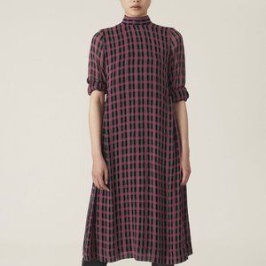 Ganni NWOT pink and black printed Georgette midi dress — size 34/US size 2